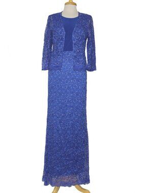 Fanny Fashion #1670 Long Lace and Stretch Jersey Gown Jacket -SIZE L-Royal Blue